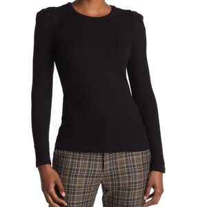 Philosophy Black Ribbed Puff-Shoulder Long Sleeve Top